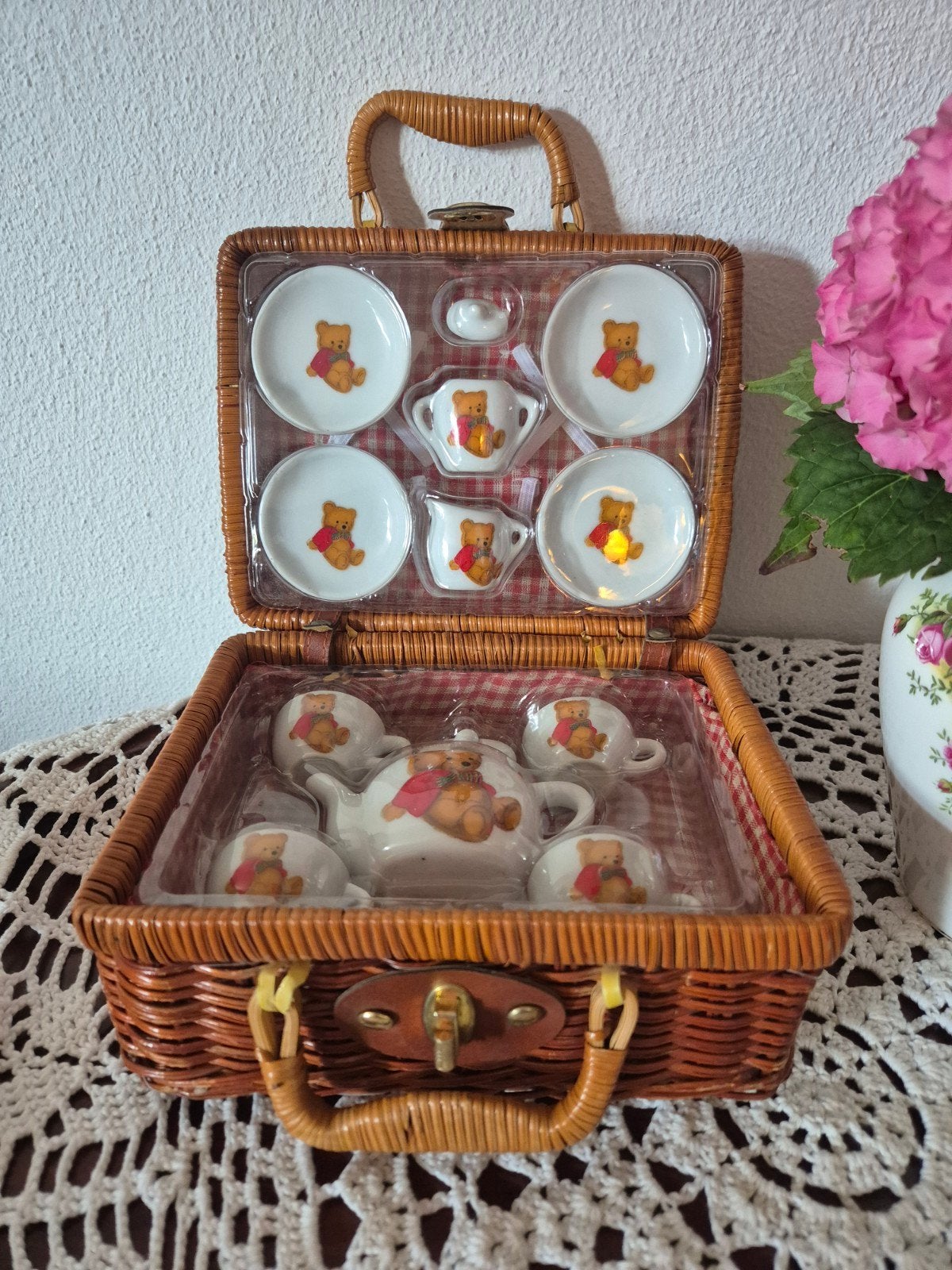 Vintage 13-delig miniatuur kinderservies teddyberen, Ophalen of Verzenden