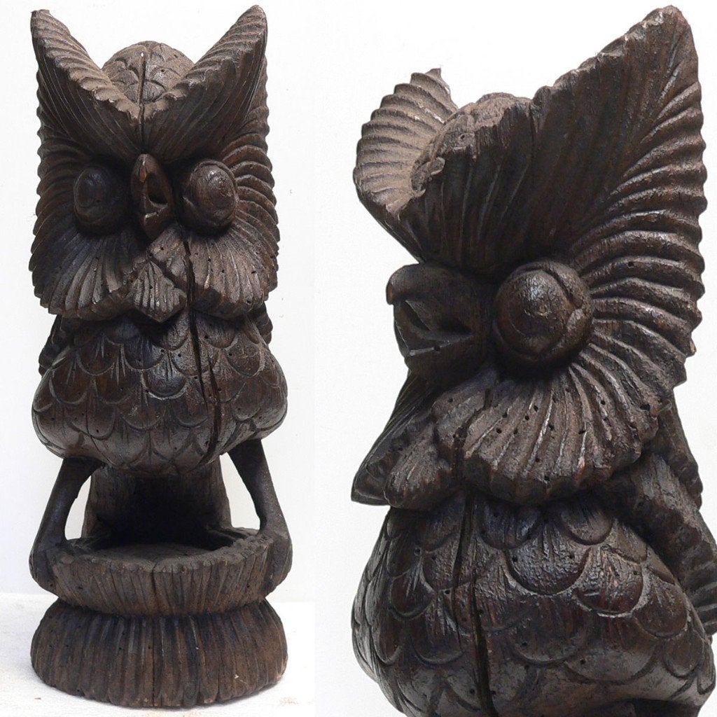 Houten UIL burung Hantu tribal antiek beeld vogel Indonesie, Antiek en Kunst, Ophalen of Verzenden
