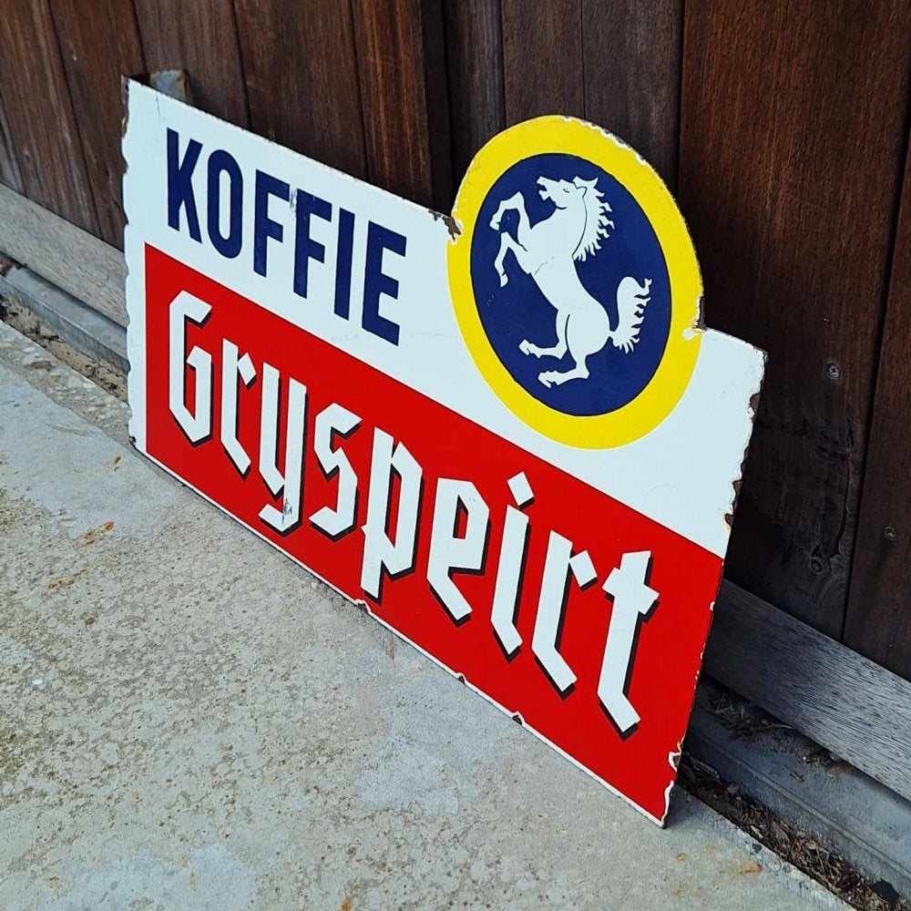 Tof dubbelzijdig emaille reclamebord voor KOFFIE Gryspeirt., Reclamebord, Gebruikt, ., Ophalen of Verzenden