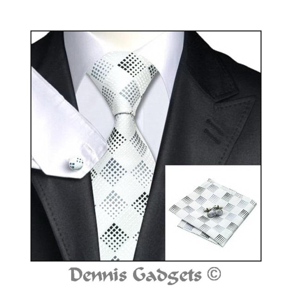 Dennis Gadgets: 100 % zijden stropdas ( 3 delig !! ) DG 0355, Ophalen of Verzenden, Nieuw, Wit, Met patroon