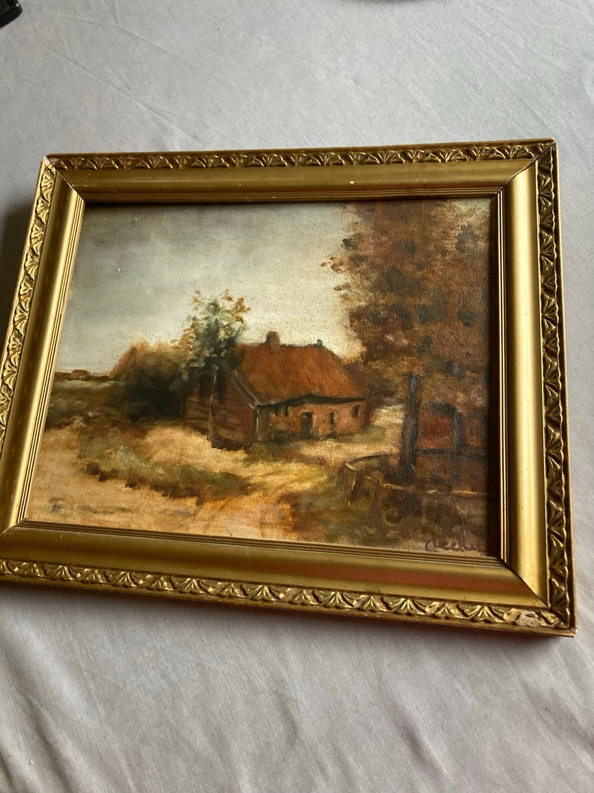 Oud Hollands Landschap Schilderij - Boerderij, Antiek en Kunst, Doek, Oud hollands, Ophalen of Verzenden, Landschap