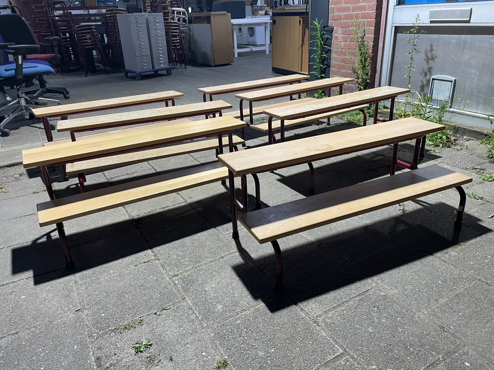 7x Vintage Buisframe Plantentafels Opstapjes Bankjes, Ophalen, Gebruikt, X, Hout