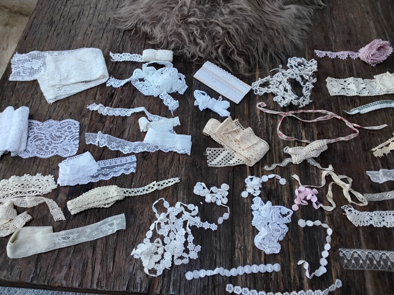 partij vintage kant en lint, diverse soorten en maten, Ophalen of Verzenden, Gebruikt, Lint, Band of Elastiek