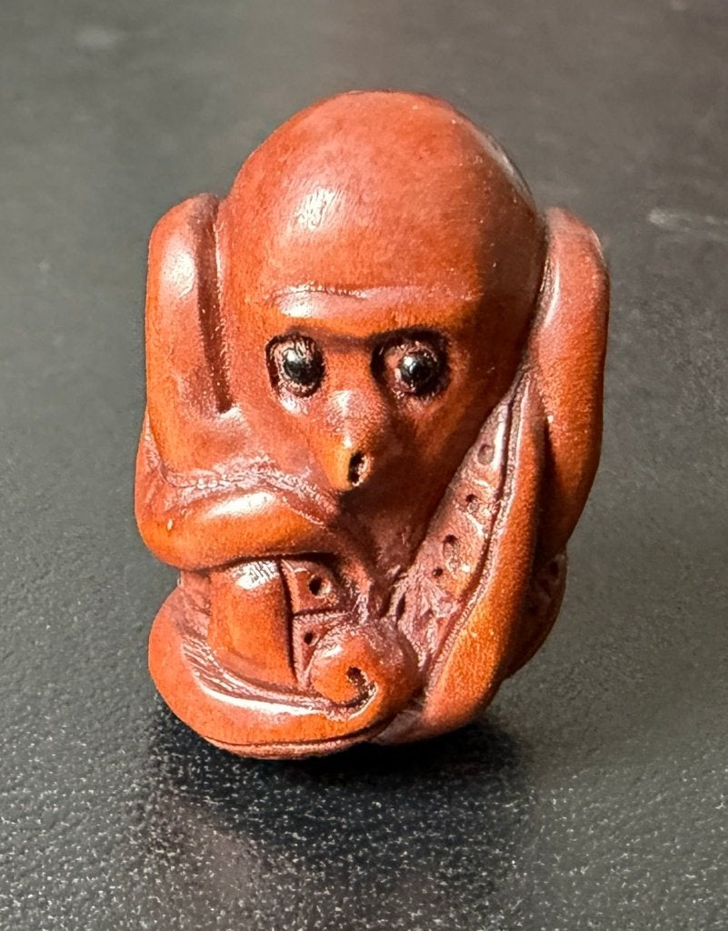 Ojime in buxushout van een octopus, Antiek en Kunst, Bruin, 3 cm, Ophalen of Verzenden, Japan