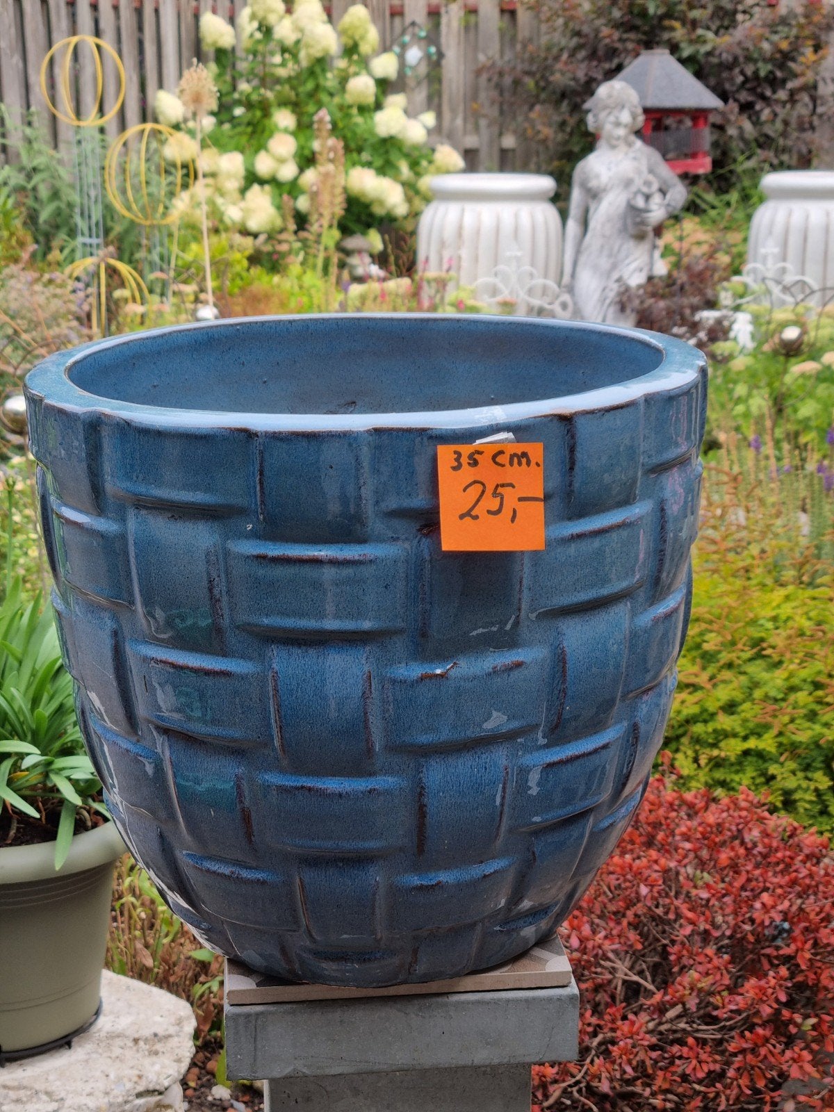 grote blauwe bloempot 35 cm, Rond, Zo goed als nieuw, Minder dan 40 cm, Ophalen