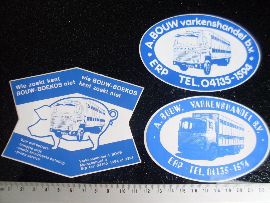 3x sticker A. Bouw varkenshandel erp bouw-boekos scania, Verzenden, Zo goed als nieuw, Bedrijf of Vereniging