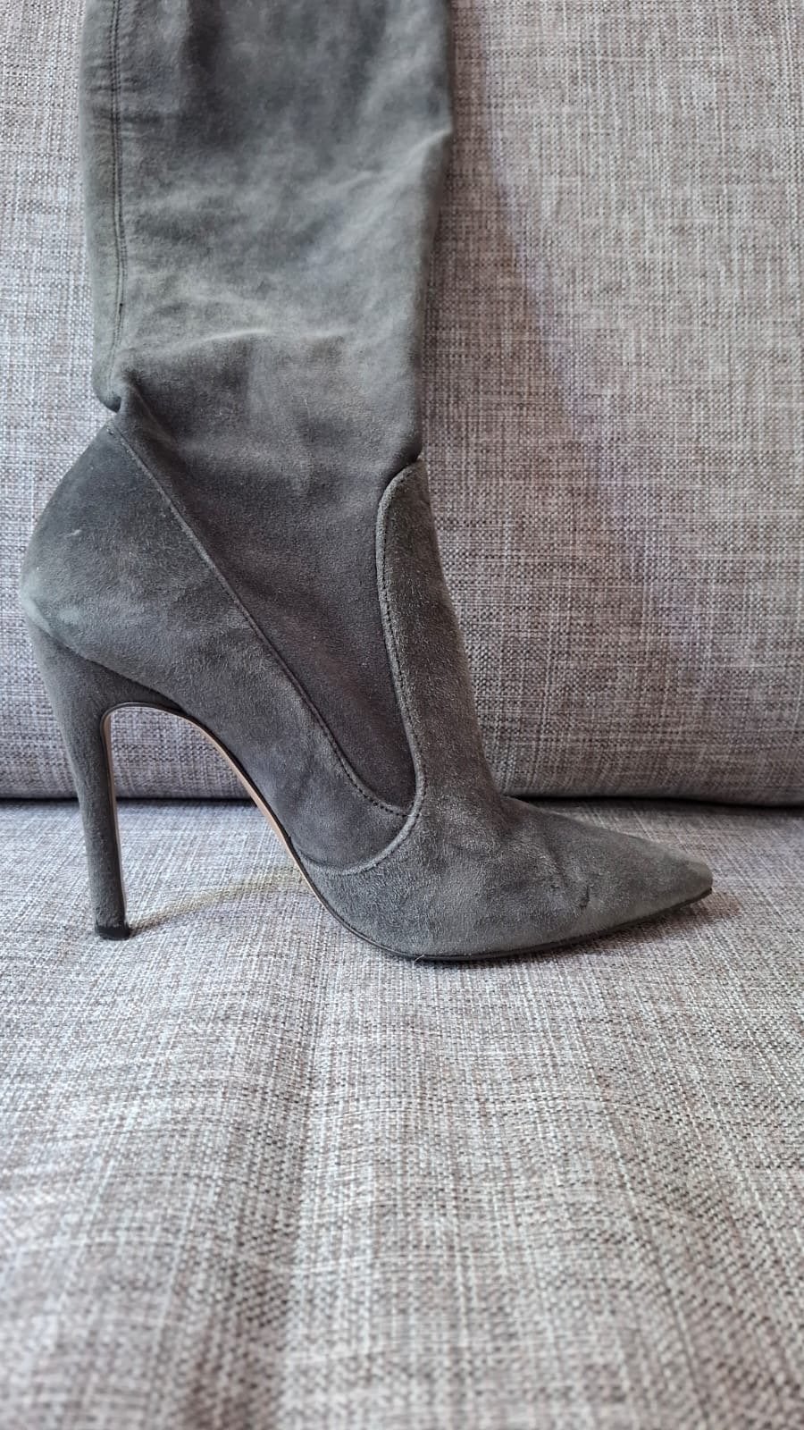 Zara Woman overknee laarzen – Grijs stretch suède – Maat 37, Hoge laarzen, Verzenden, Zo goed als nieuw, Grijs