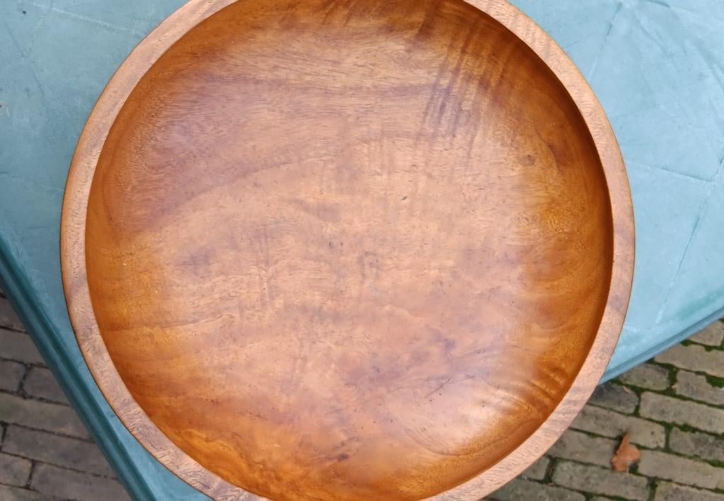 Grote vintage palmhouten schaal. Diameter 42 cm, Huis en Inrichting, Schaal, Rond, Ophalen of Verzenden, Zo goed als nieuw