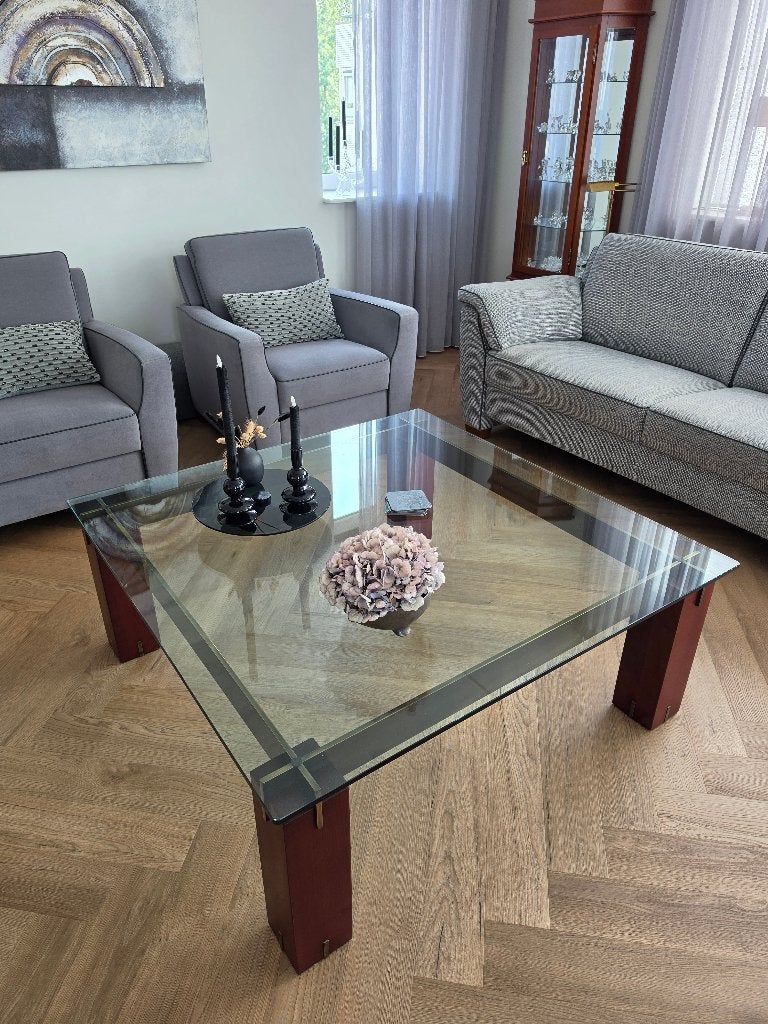 Salontafel, Huis en Inrichting, Tafels | Salontafels, Ophalen, Glas, Vierkant, Zo goed als nieuw