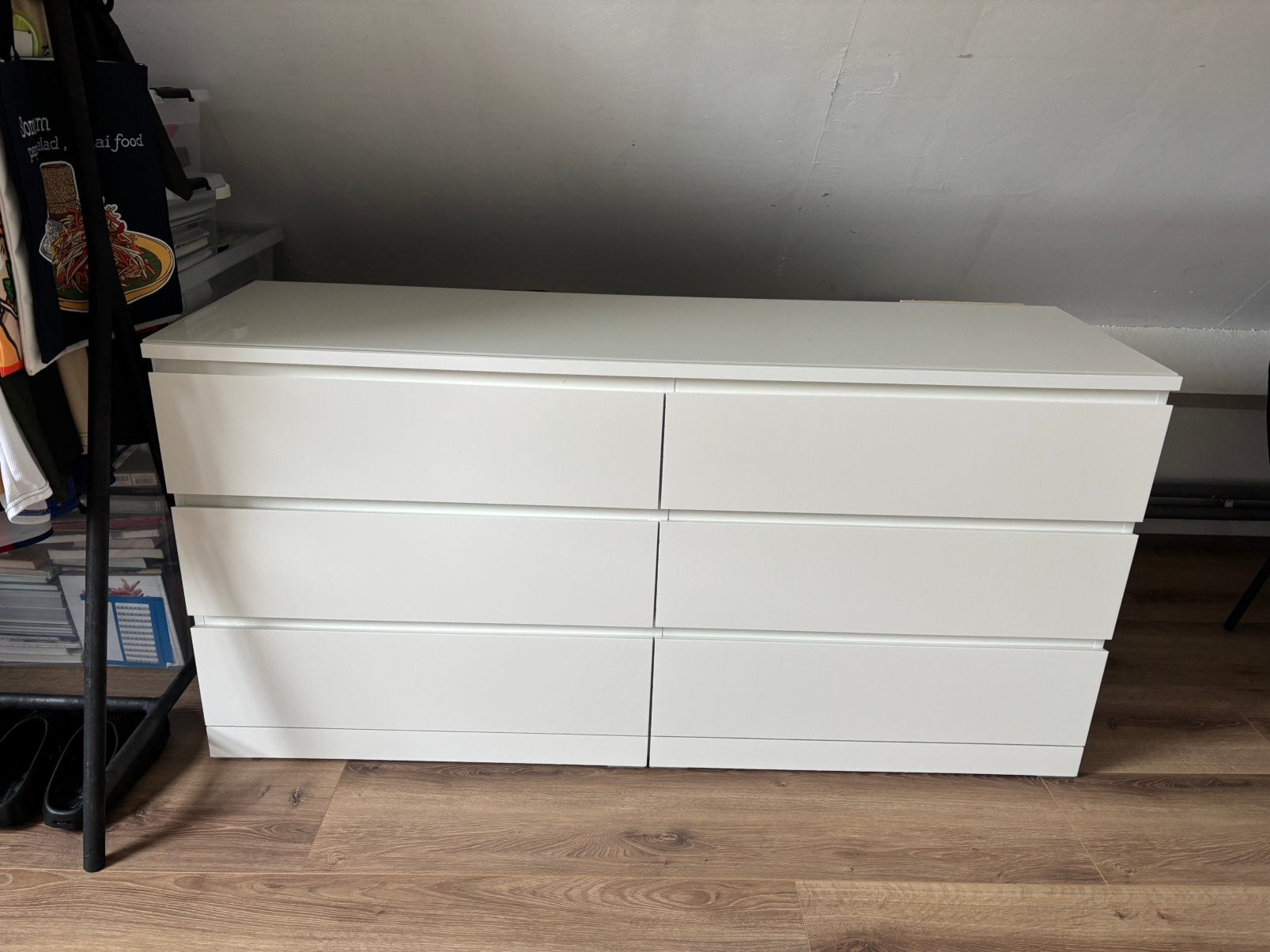Ikea malm ladekast 6 lades + glasplaat, Huis en Inrichting, Ophalen, 5 laden of meer, 150 tot 200 cm, Zo goed als nieuw