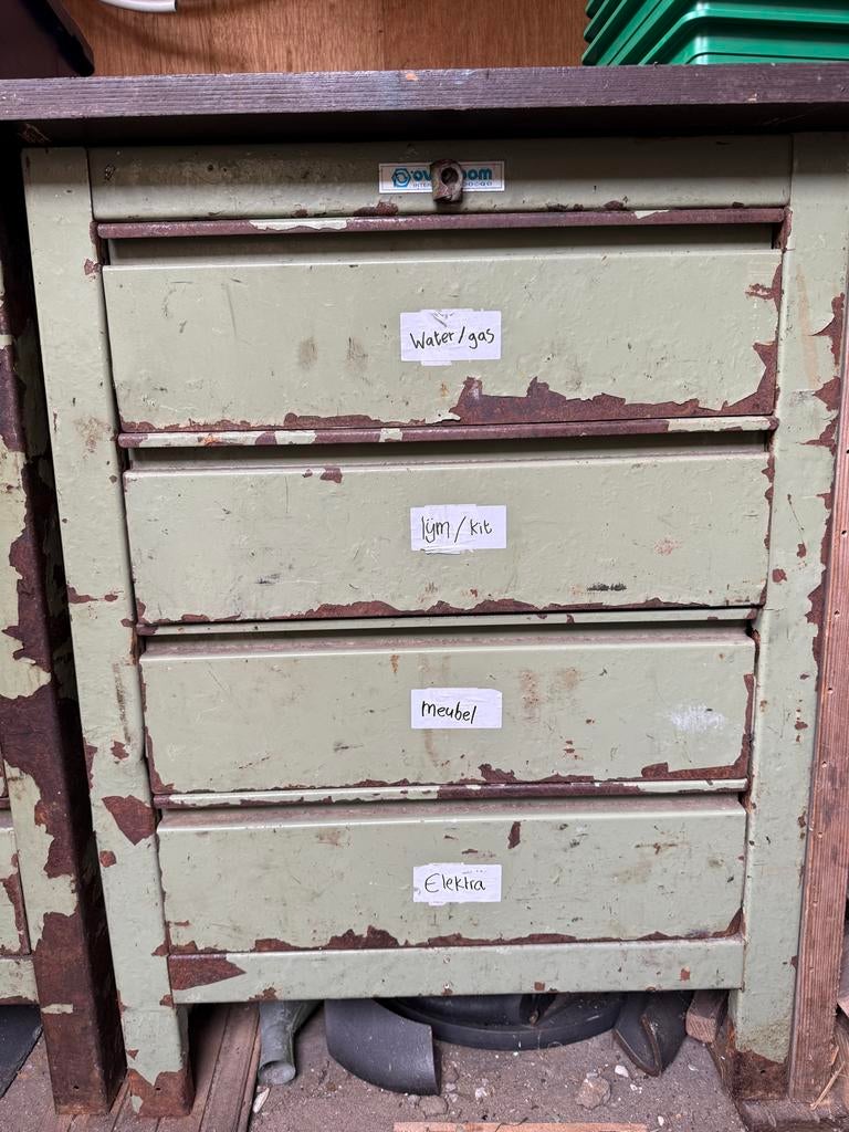 2x Overtoom Klassiek Stalen Ladenblokken - Groen met Patina, Huis en Inrichting, Kasten | Ladekasten, Ophalen, Minder dan 50 cm