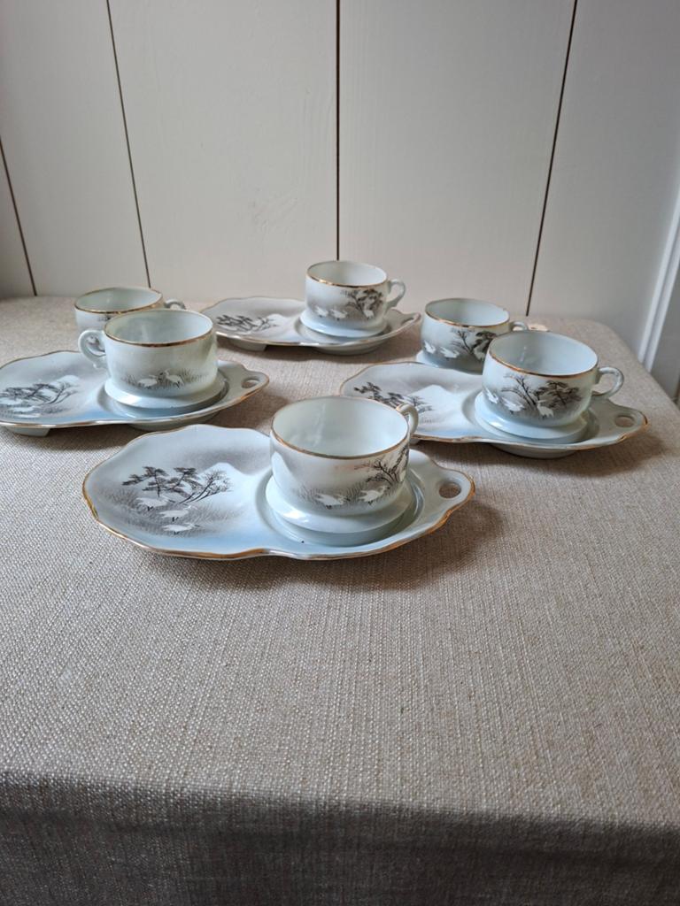 Japans theeservies met kraanvogels - 4 sets, Ophalen of Verzenden