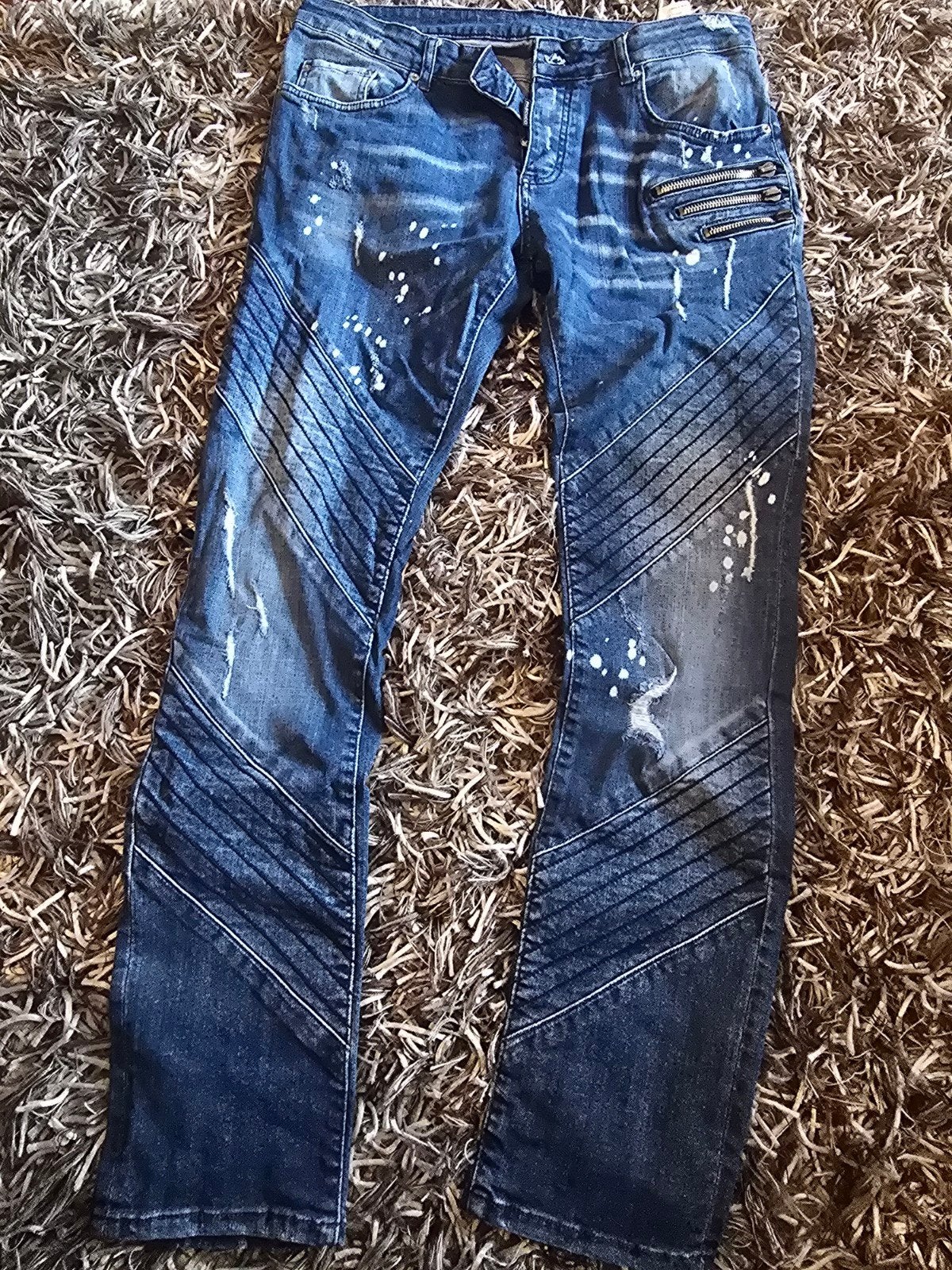Pascucci Jeans - Maat W32/32 - Blauw met verfspatten DOOS H, W36 - W38 (confectie 52/54), Ophalen of Verzenden, Gedragen, PASCUCCI