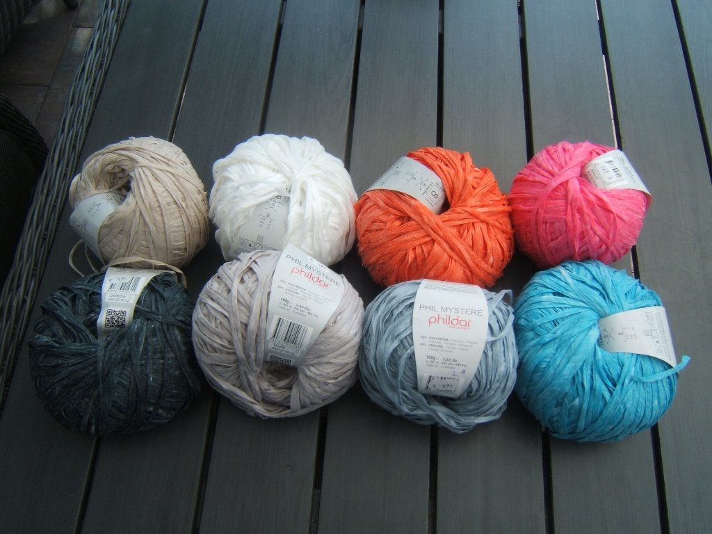16 bollen lintgaren van Phildar Phil Mystere in 8 kleuren, Hobby en Vrije tijd, Ophalen of Verzenden, Nieuw, Breien of Haken, Wol of Garen