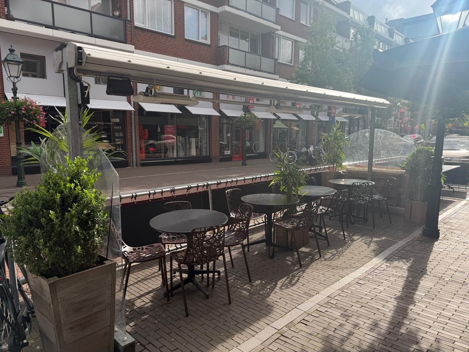 horeca: Terrasoverkapping + heaters + speakers, Tuin en Terras, Ophalen, Gebruikt, 450 cm of meer, Elektrisch