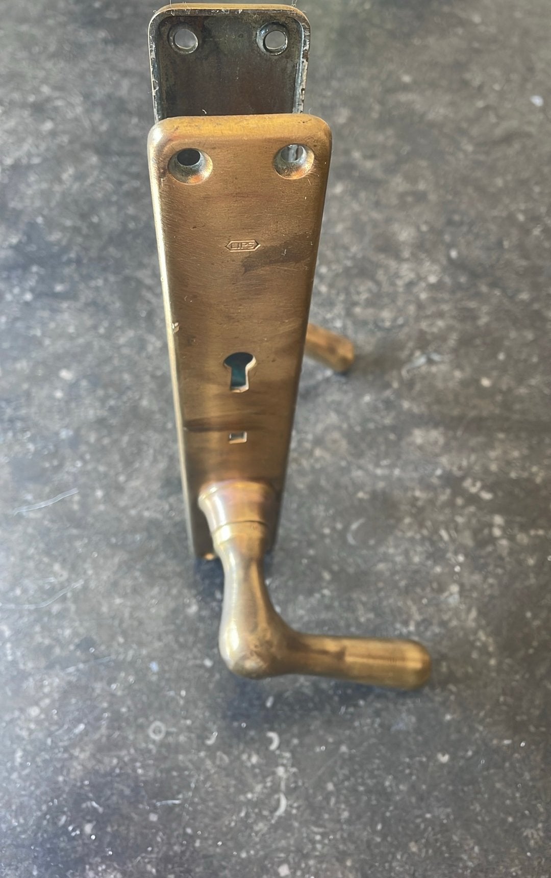 1xLIPS Deurklinken met Schild ANTIEK 1920 messing deurbeslag, Antiek en Kunst, Ophalen of Verzenden