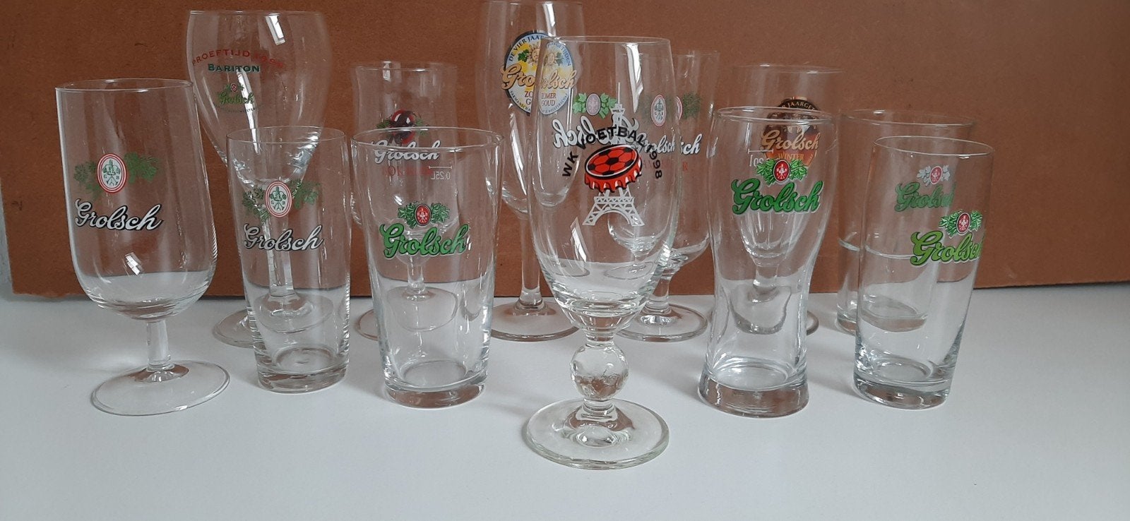 12 Grolsch bierglazen, Verzamelen, Ophalen, Zo goed als nieuw, Glas of Glazen, Grolsch