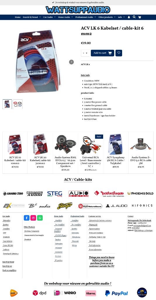 ACV LK 6 Kabelset / Versterker aansluitset 6mm2, Info@optimount.nl, Nieuw, Ophalen of Verzenden, Anholtseweg 48A 7091 HB DINXPERLO