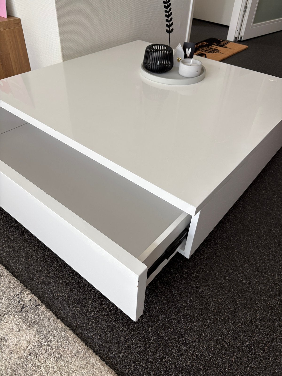 Salontafel hoogglans wit, Ophalen, 100 tot 150 cm, 50 tot 100 cm, Zo goed als nieuw