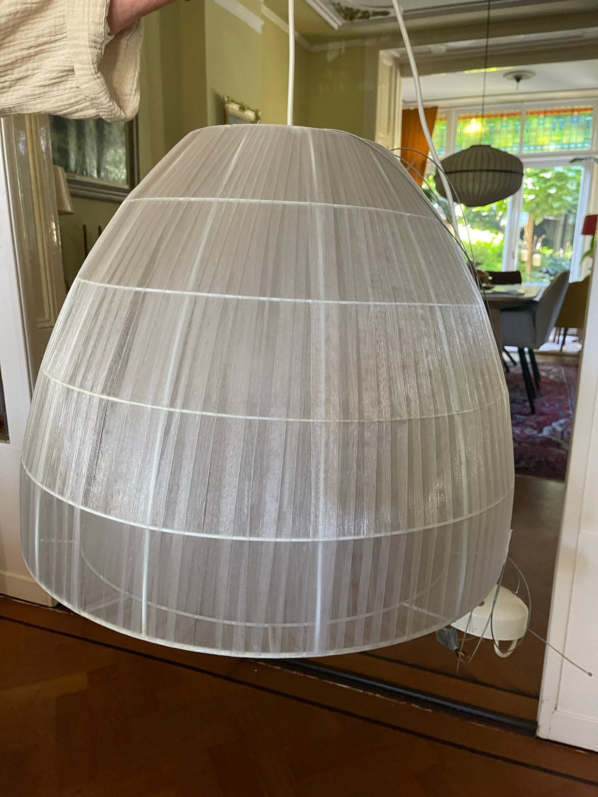 Grote hanglamp met 4 E27 fittingen, wit/crème textiel, Ophalen, Gebruikt, Textiel, E27 (groot)