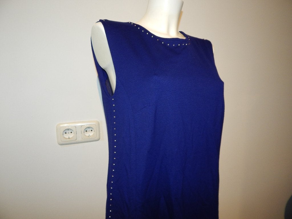 Marccain vorstelijk blauwe jurk zilveren nopjes bekleding N5, Maat 42/44 (L), Zo goed als nieuw, Knielengte, Marccain