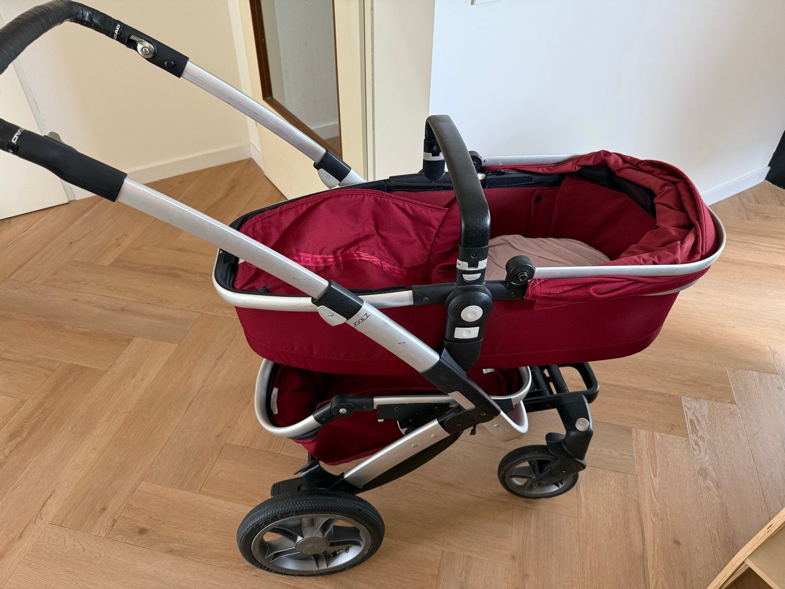 Joolz Geo2 complete set rood met Maxi-Cosi en adapter, Gebruikt, Combiwagen, Met autostoeltje, Ophalen