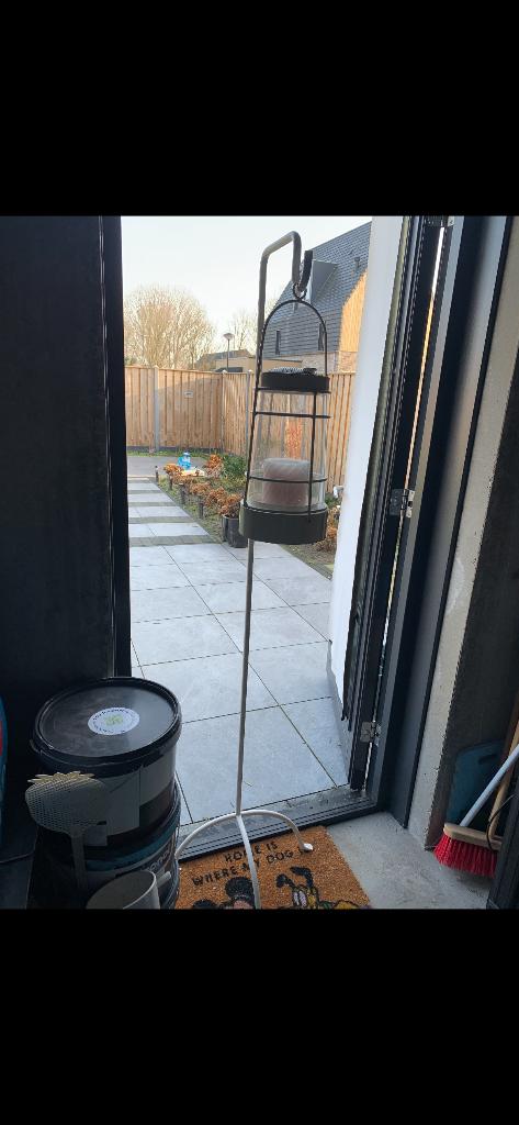 Staand windlicht, Huis en Inrichting, Woonaccessoires | Kandelaars en Kaarsen, Ophalen, Zo goed als nieuw, Crème, Kaars