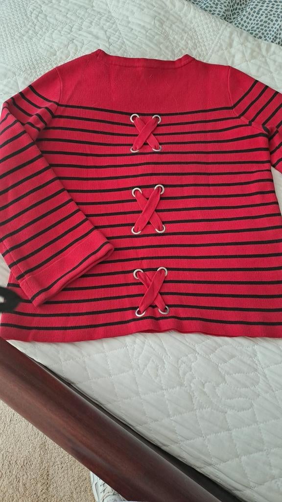 Rood-zwart gestreepte trui met veterdetails, Maat 38/40 (M), Ophalen of Verzenden, Zo goed als nieuw, Lange mouw