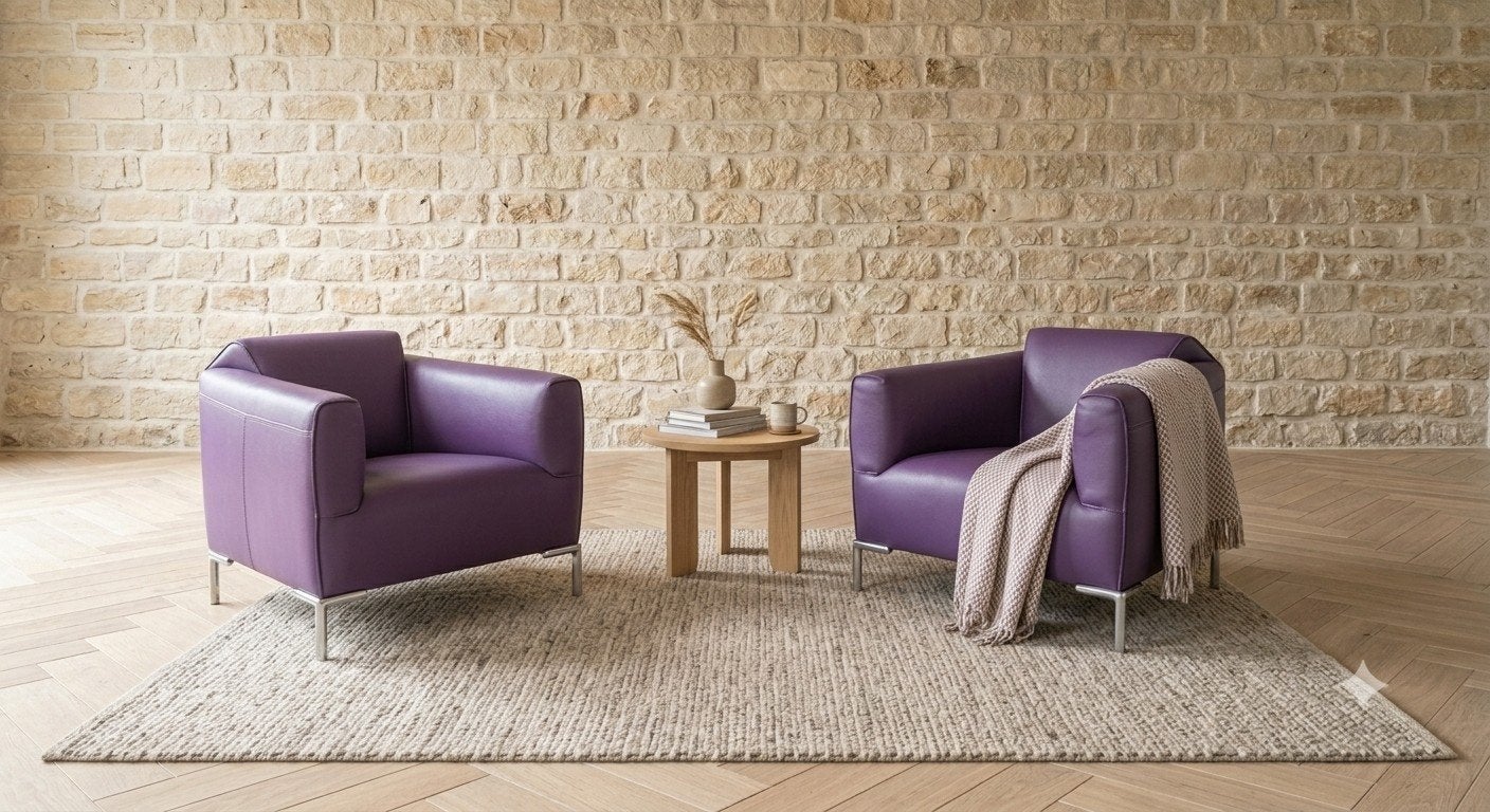 Bert Plantagie Monty | Fauteuil 2x | Leer paars, Huis en Inrichting, Fauteuils, Modern design Roderick Vos, Gebruikt, Info@andriesign.nl