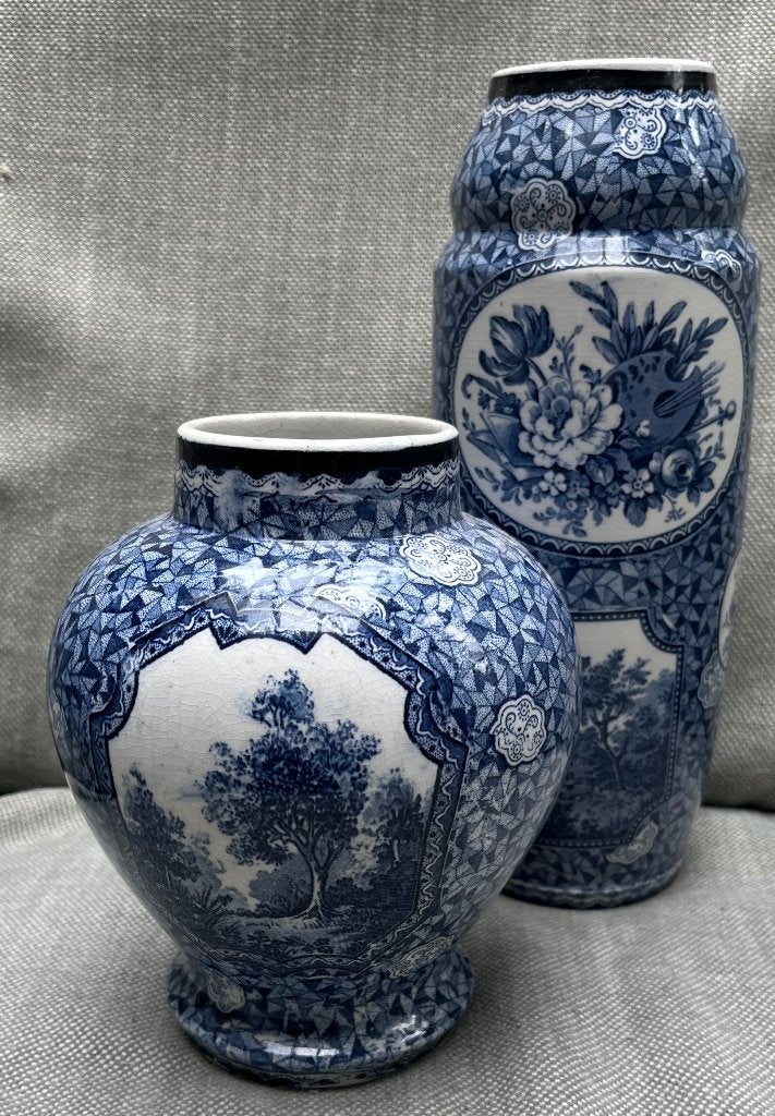 Een set van 2 Antieke vazen blauw wit, Ophalen of Verzenden
