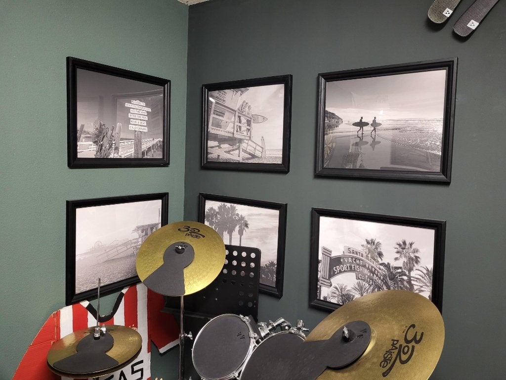 Serie van 7 zwarte fotolijsten zwart wit, strand surfen izgs, Ophalen, Achter glas, Zo goed als nieuw, Overige typen