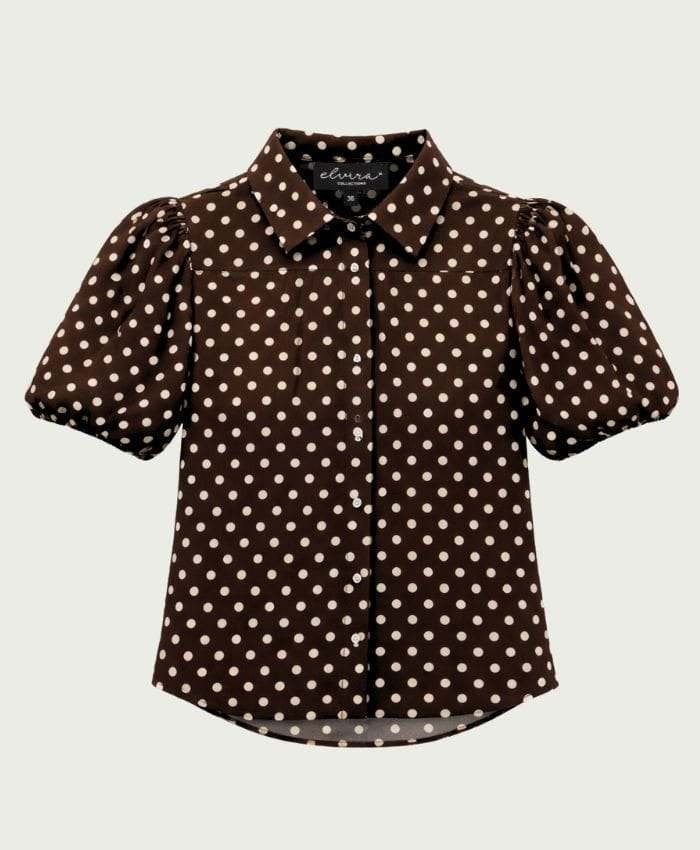 nieuw   elvira bruine stip blouse   mt 36, Bruin, Nieuw, Ophalen of Verzenden, Maat 36 (S)