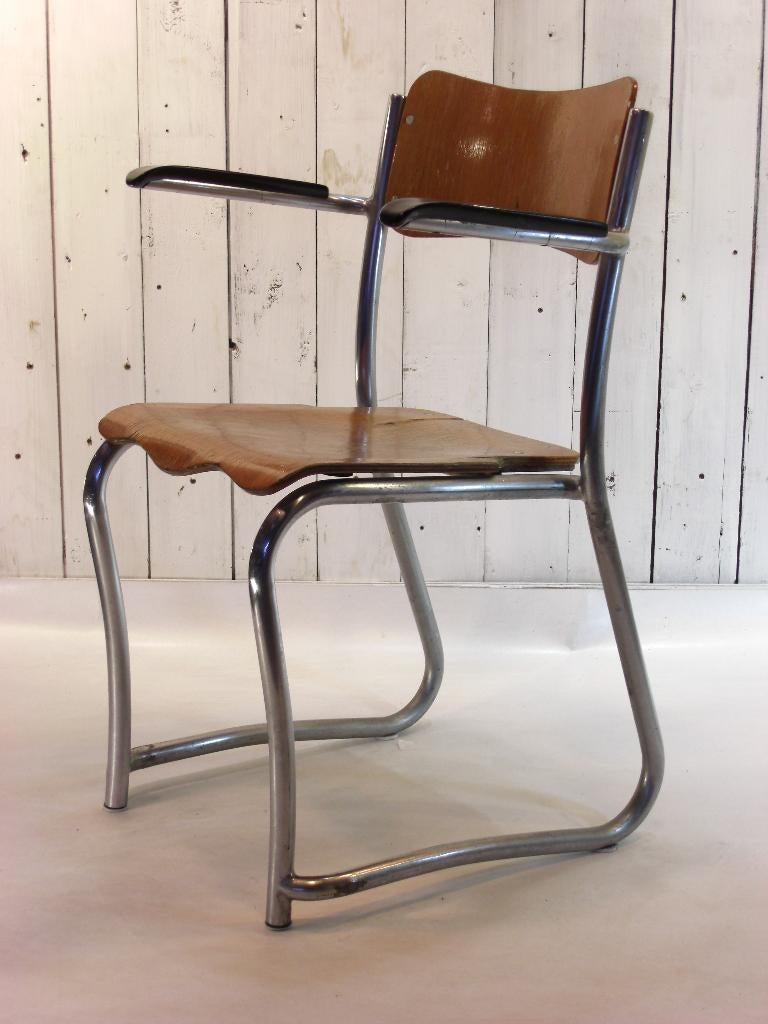 Industriële kapper Vintage kappersstoel met Chrome buis, Ophalen, Gebruikt, Bruin, Gispen