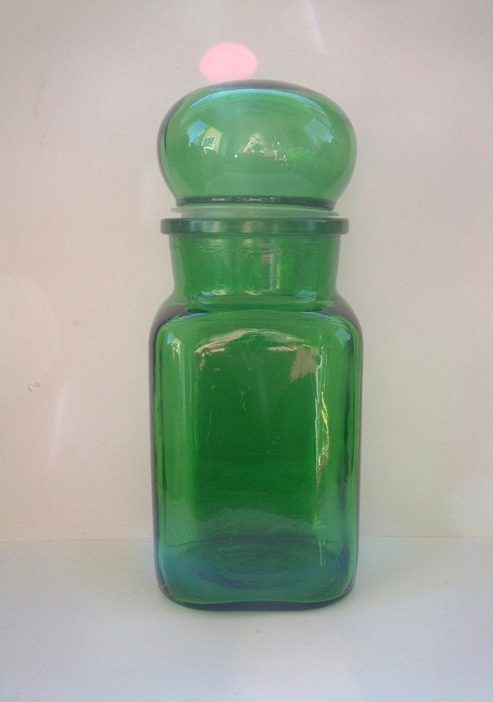1 gave groen glas retro voorraadpot pot, Ophalen of Verzenden, Huis en Inrichting