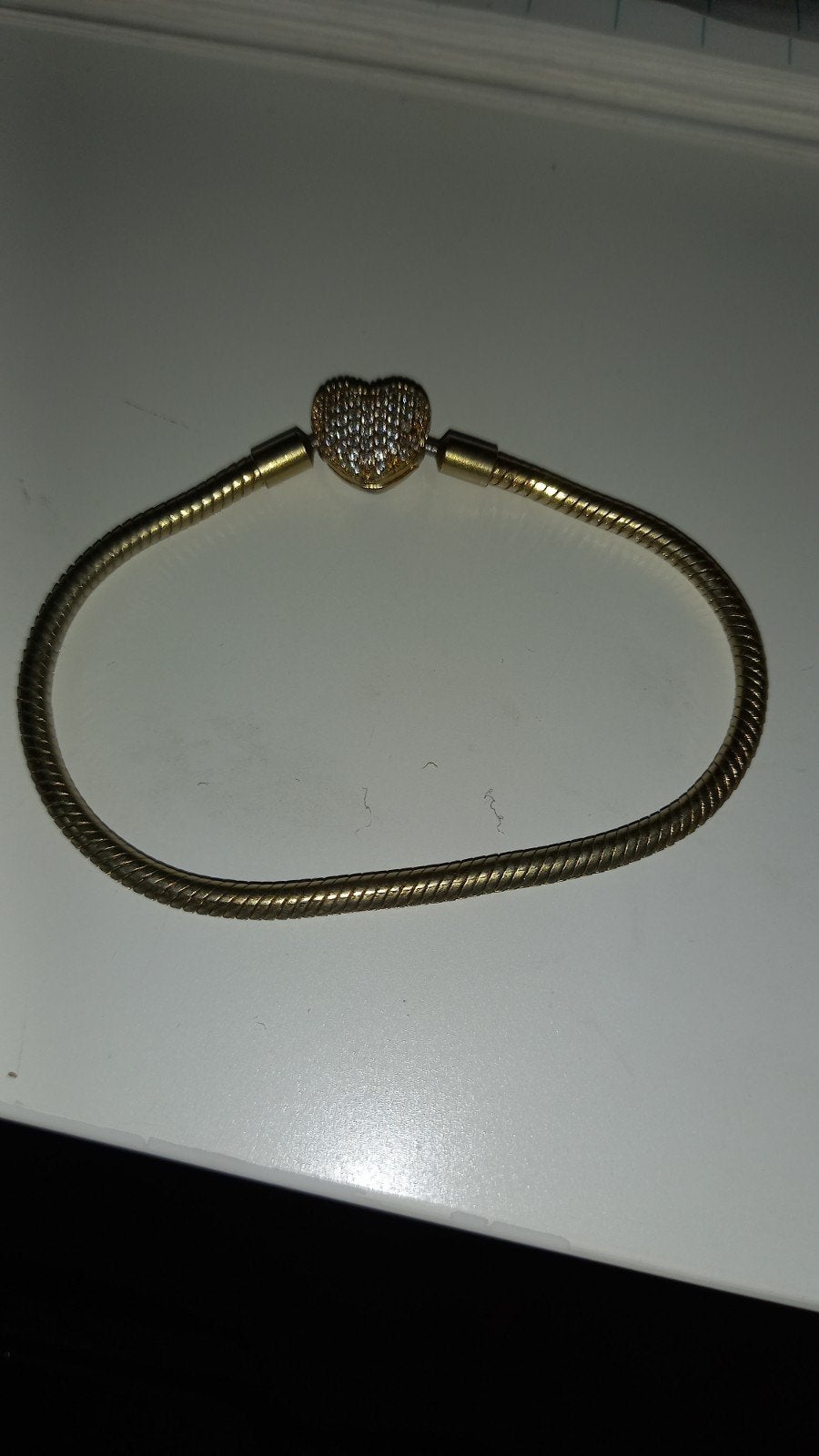 Pandorra  armband met hartsluiting en strass, Overige materialen, Gebruikt, Ophalen of Verzenden, Goud