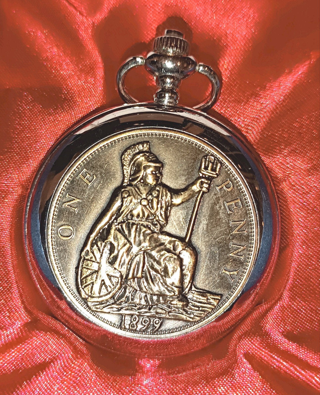 Zilverkleurig Zakhorloge "One Penny 1899" in Geschenkdoos, Ophalen of Verzenden, Staal, Overige merken, 1960 of later