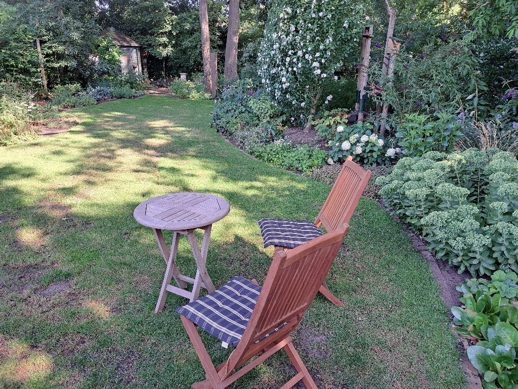 Houten teakhouten Kings tuinset tafel en twee stoelen, Gebruikt, Bijzettafel, Teakhout, Tuinset
