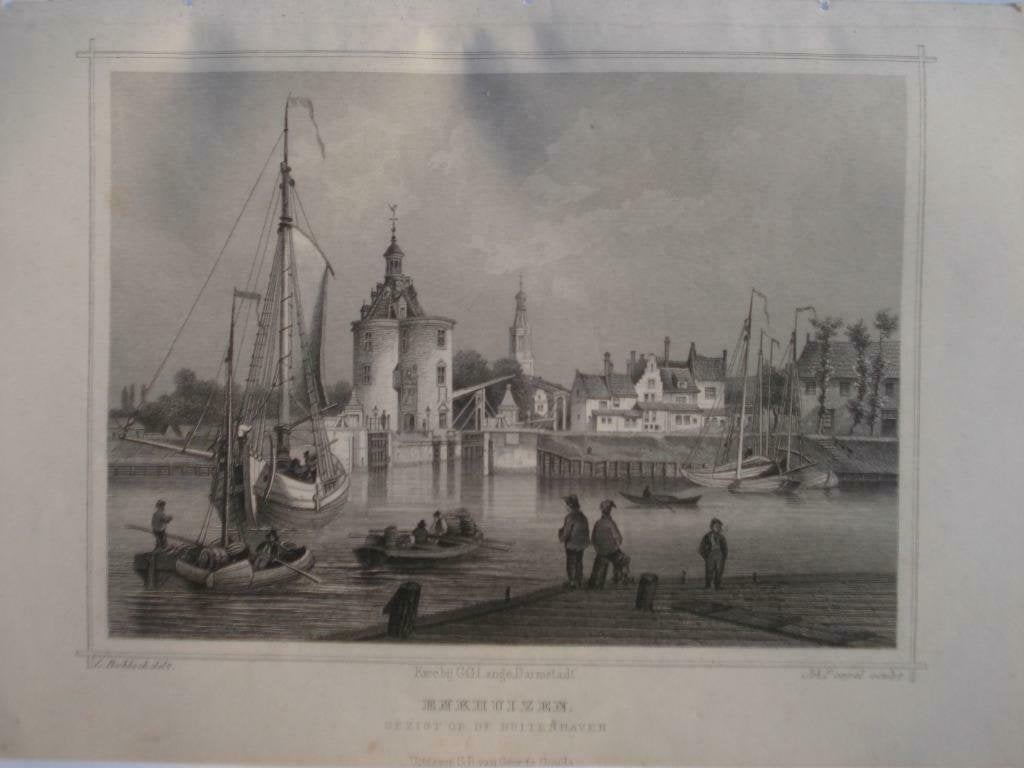 027 / Enkhuizen de Buitenhaven Staalgravure 1860, Antiek en Kunst, Kunst | Etsen en Gravures, Ophalen of Verzenden