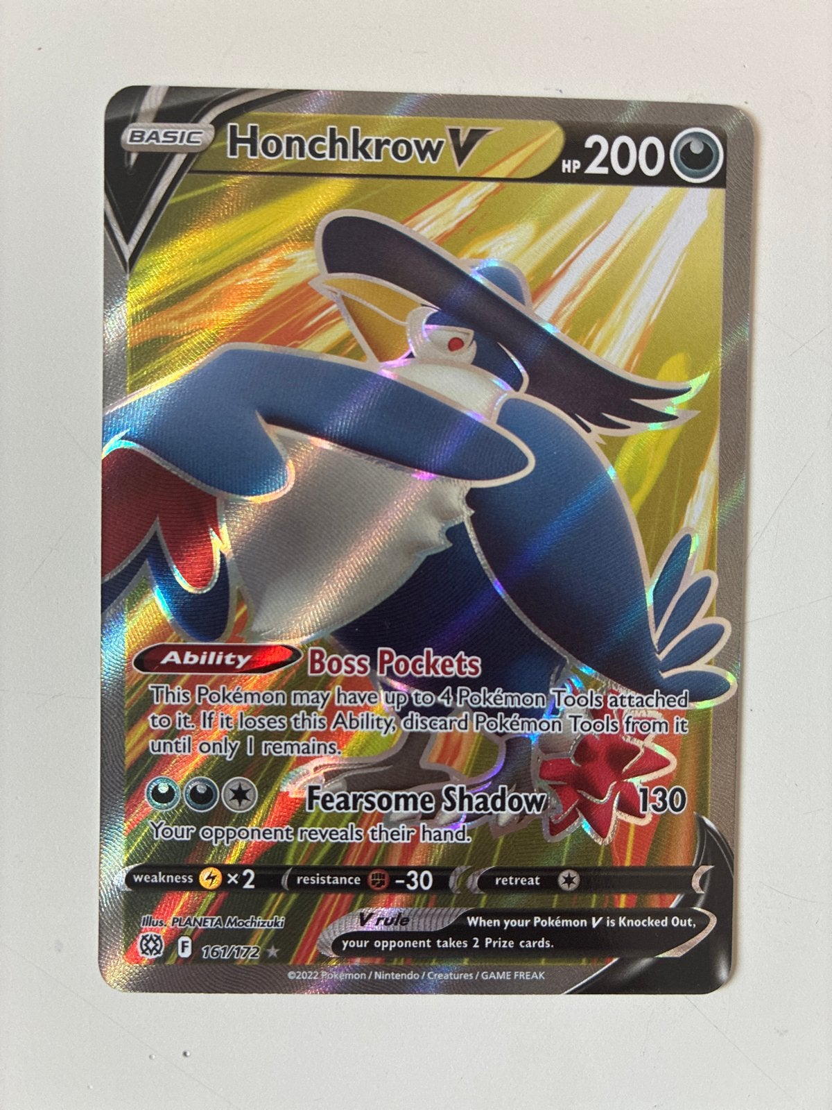 Honchkrow V Full Art Pokémon Kaart (Brilliant Stars), Ophalen of Verzenden, Zo goed als nieuw, Losse kaart, Foil