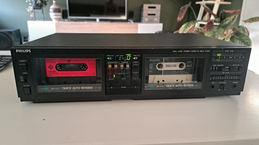 Philips Dubbel Cassettedeck FC 567 2REC, Ophalen of Verzenden, Dubbel, Philips, Auto-reverse