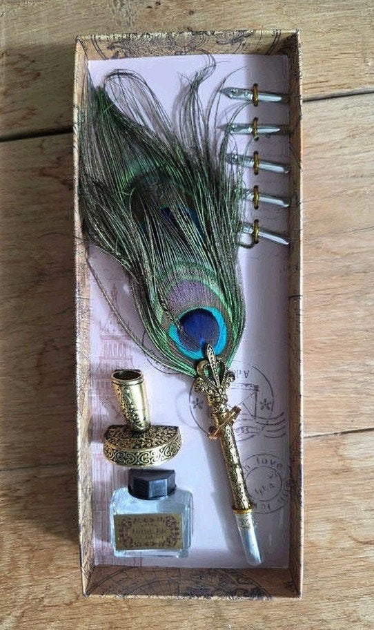 Nieuwe Luxe Kalligrafie Set met Pauwenveer & Inkt (Cadeau!), Ophalen of Verzenden, Nieuw