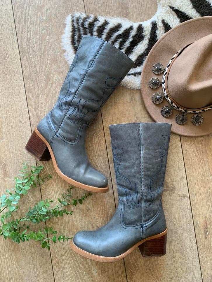 Destroy campus boots 39 retro boots blokhak laarzen, Hoge laarzen, -, Blauw, -