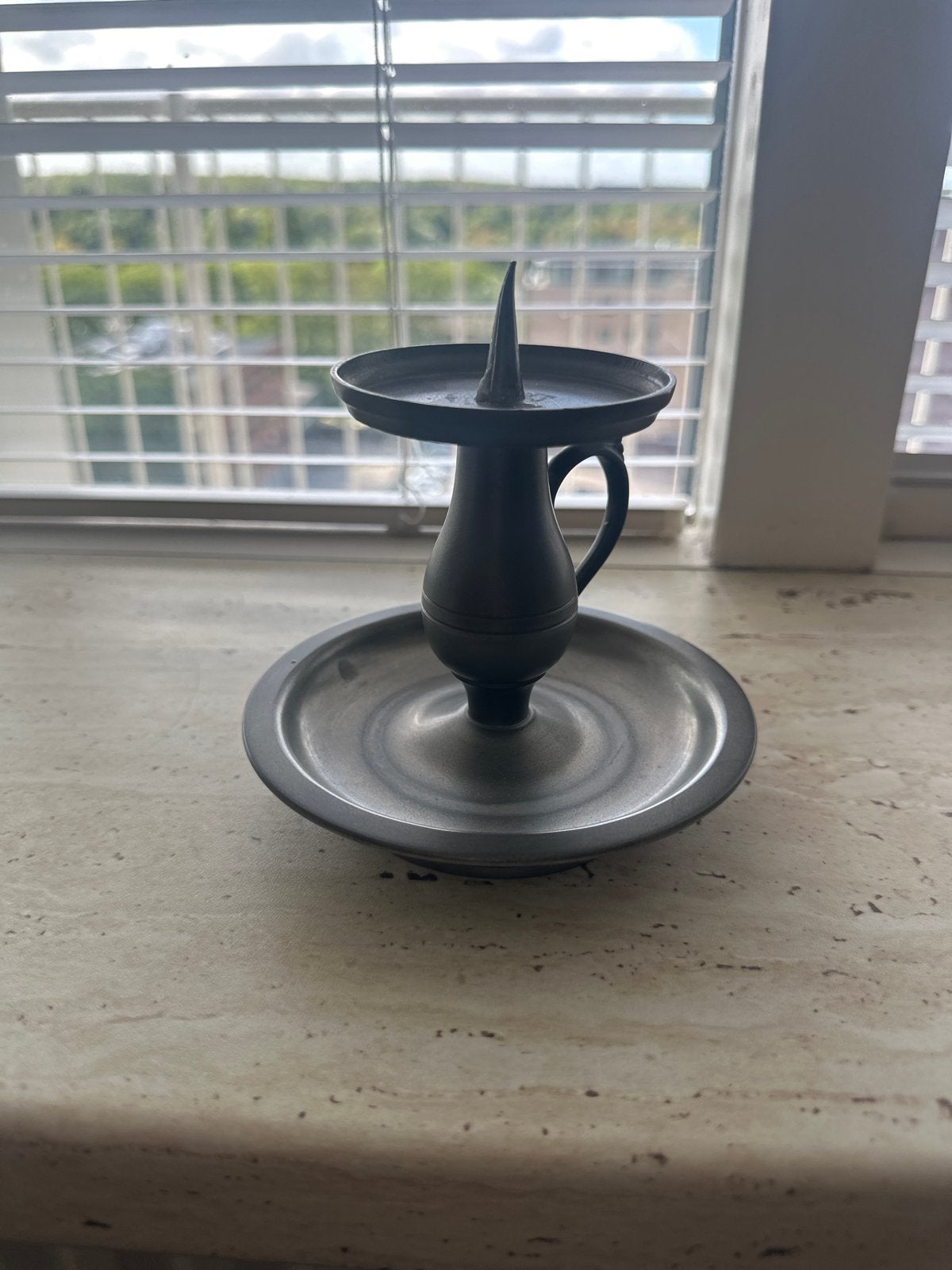 Vintage Tinnen Oorkandelaar met Kaarsendover (90% Tin), Ophalen, Overige materialen