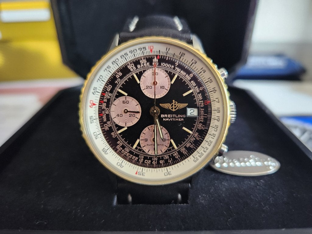 Breitling Old Navitimer (Fullset, Garantie,  Serviced), Leer, Staal, Breitling, Polshorloge