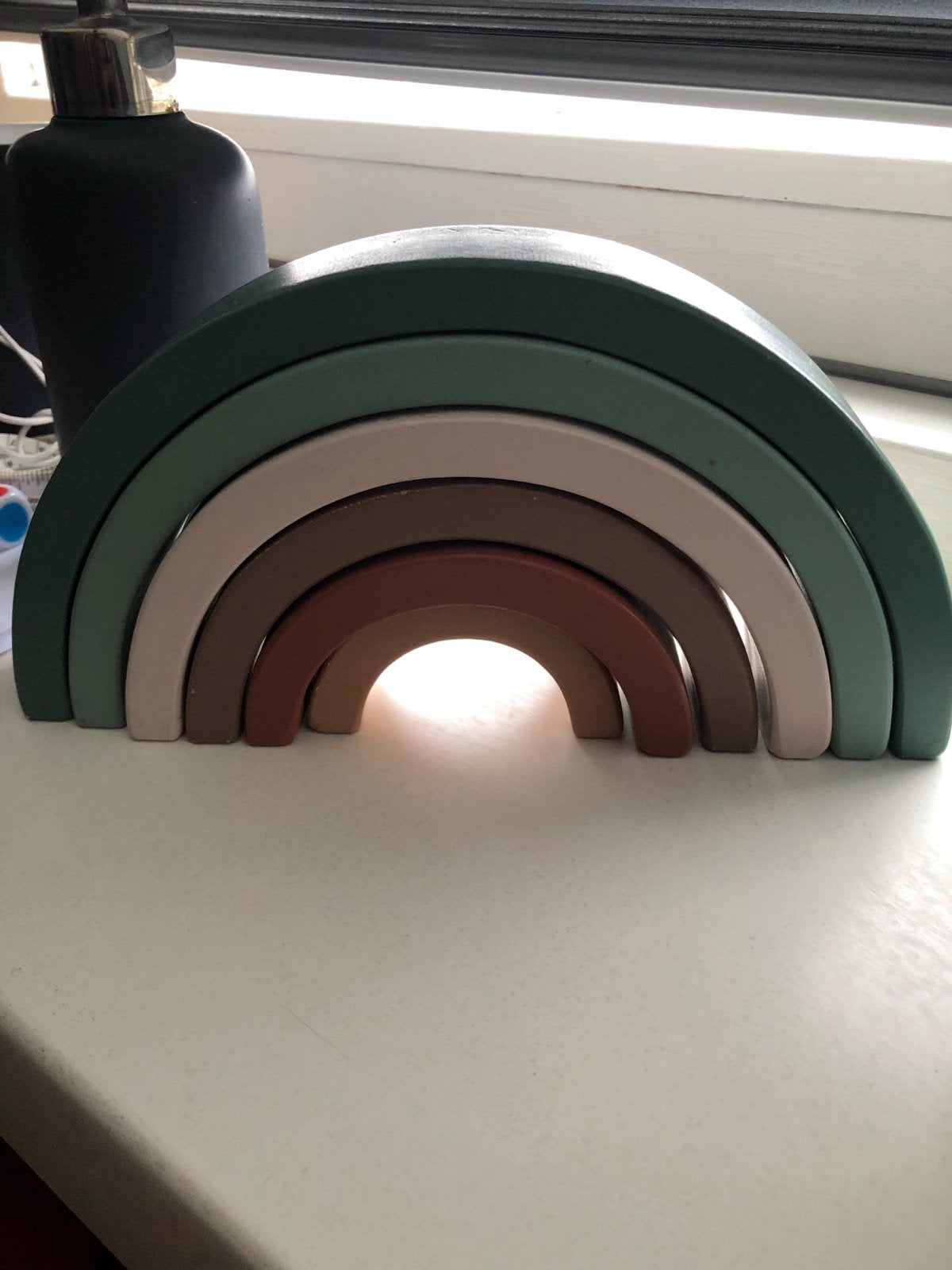 Houten regenboog stapelblokken - Groen/Bruin tinten, Ophalen of Verzenden, Zo goed als nieuw, Overige typen