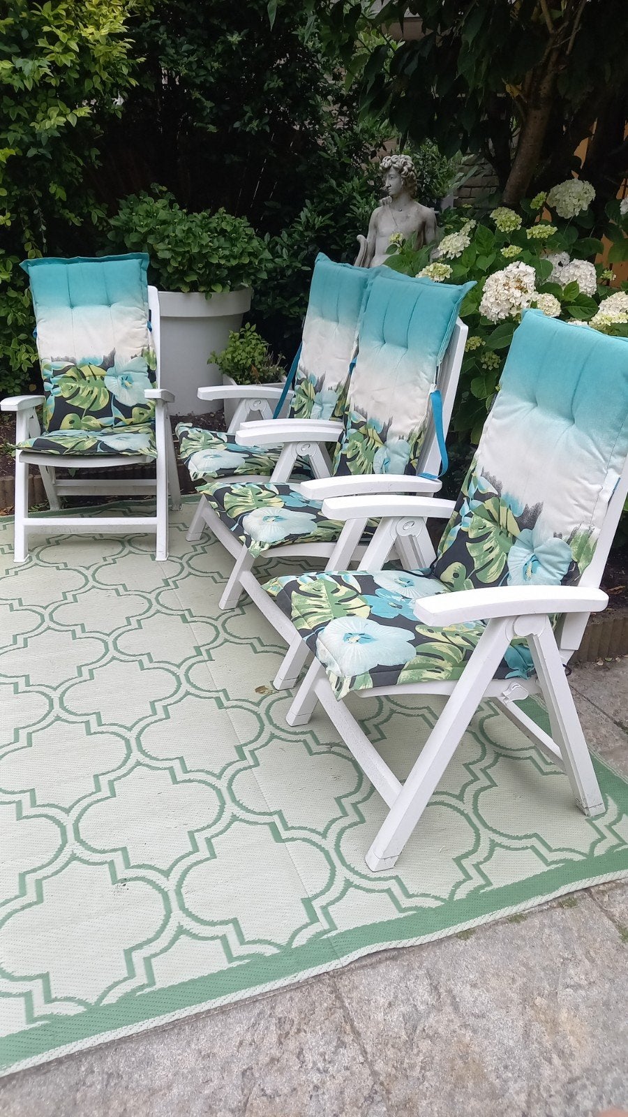 4 tuinkussens met hoge rug, Tuin en Terras, Ophalen, Gebruikt