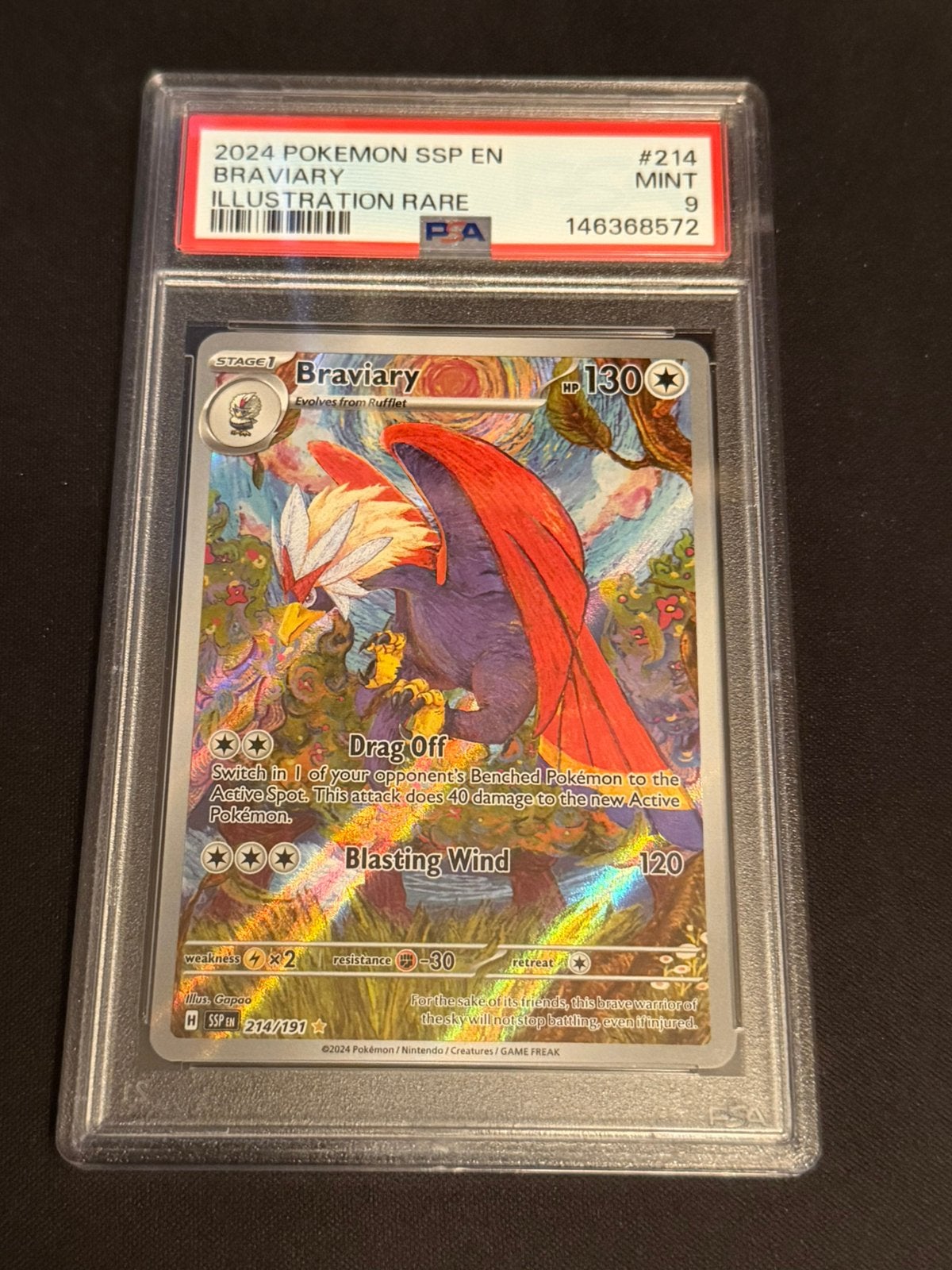 Braviary 214 Surging Sparks - PSA 9, Ophalen of Verzenden, Zo goed als nieuw