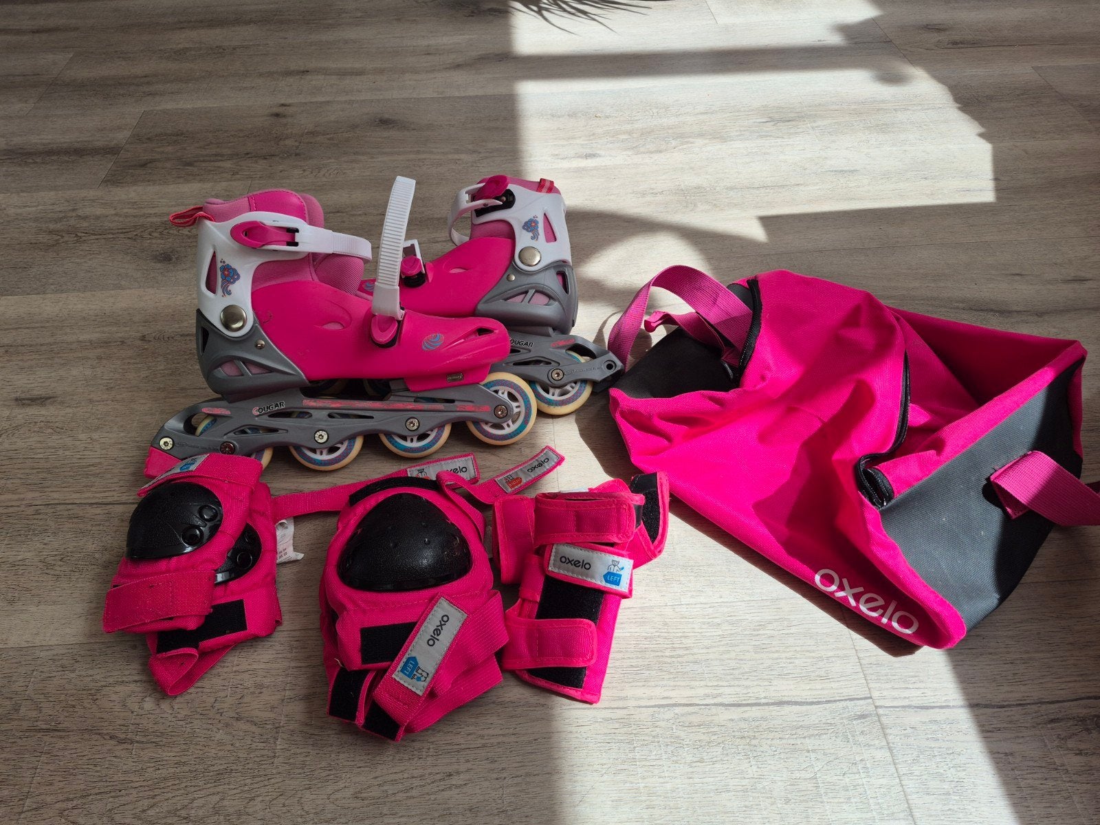 Roze Oxelo verstelbare inline skates met bescherming en tas, Sport en Fitness, Schaatsen, Ophalen, Gebruikt, Overige typen, Overige merken