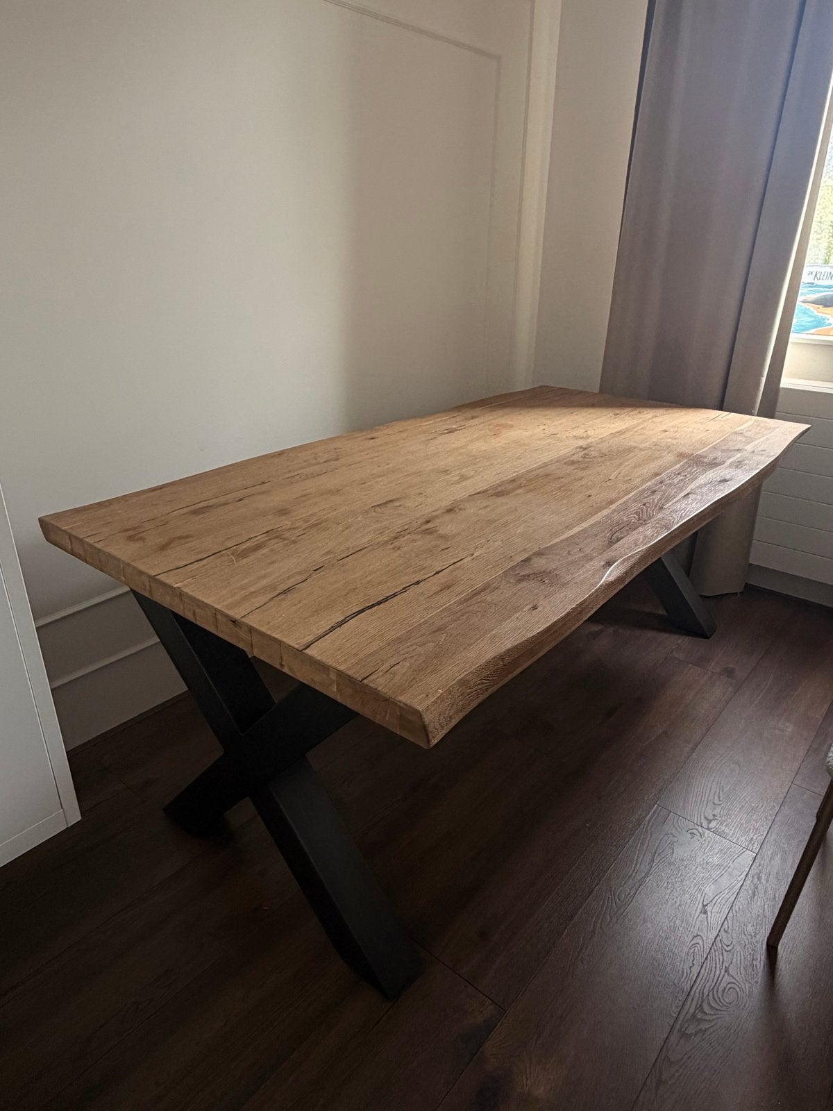Massief houten eettafel met zwart X-onderstel - 200x100cm, Ophalen, Gebruikt, 100 tot 150 cm, Vijf personen of meer