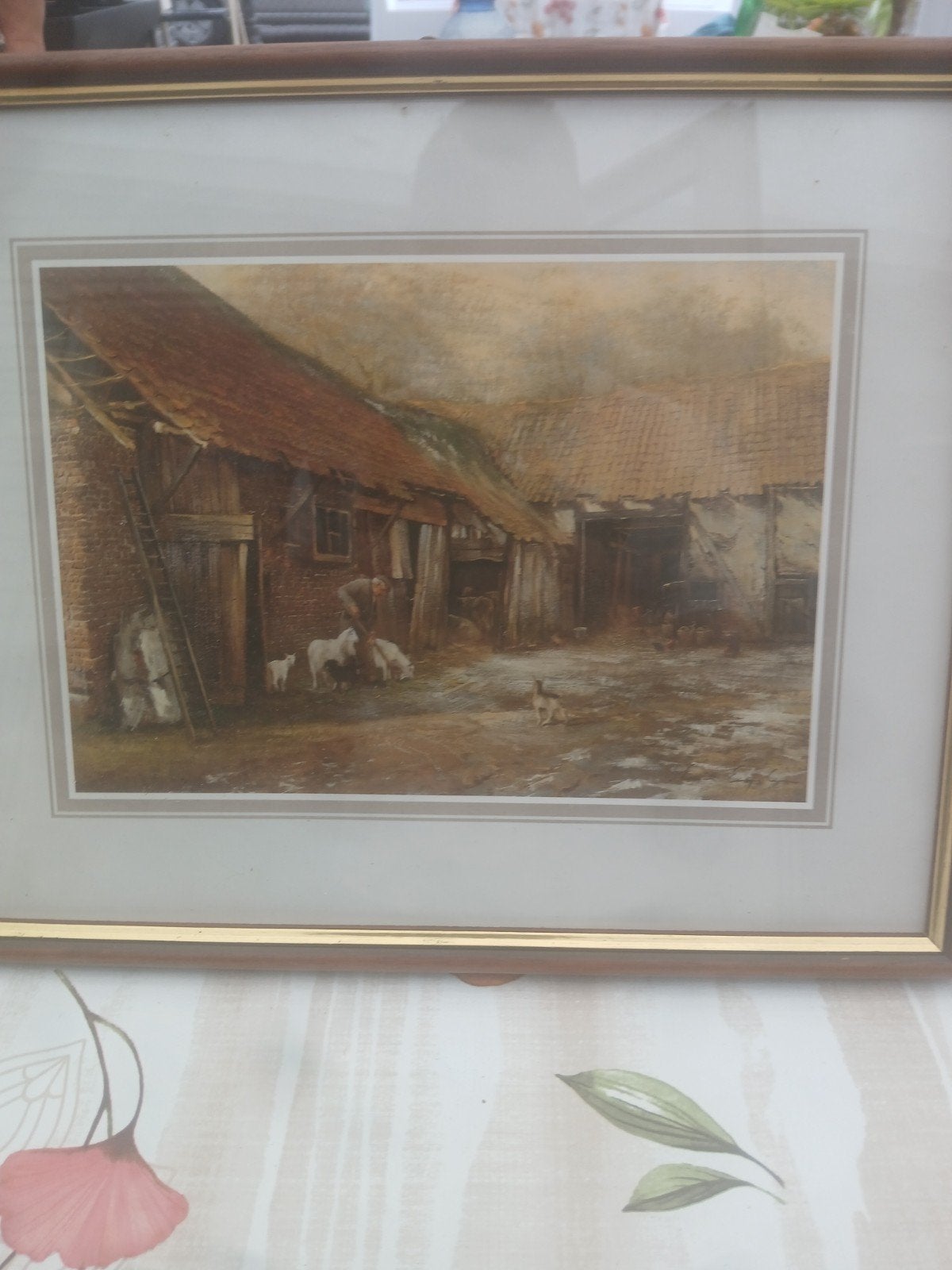 Ingelijste boerderijscène met dieren, Antiek en Kunst, Ophalen